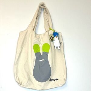 NWT Zoli Canvas Double Strap Reflective Key Chains Cream Reusable Tote Bag Large